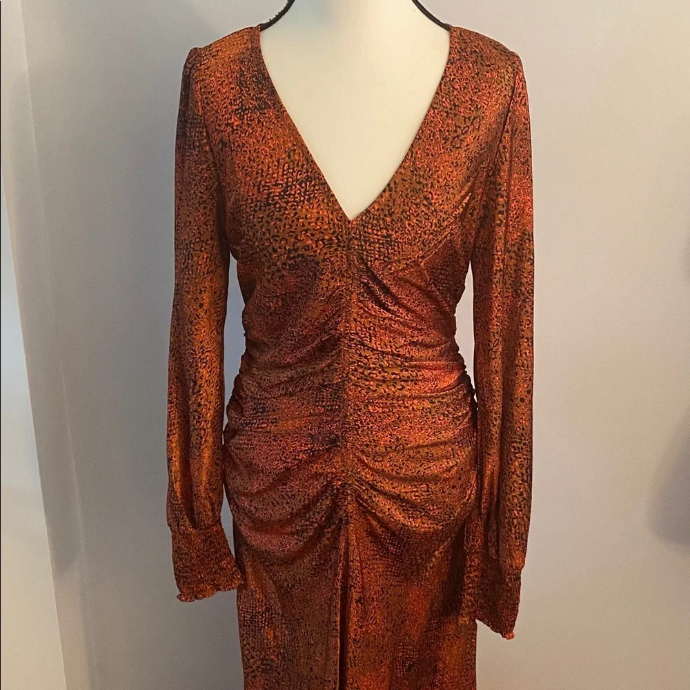Melloday Runched orange and black medium maxi dress - Picture 2 of 8